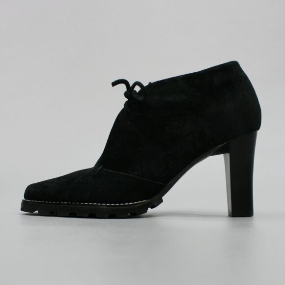Colin Stuart Ladies 5.5 Black Nubuck Suede Ankle Heel Bootie Chukka Granny boots - Picture 4 of 11